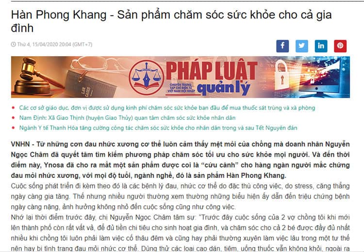 Báo chí đưa tin về Hàn Phong Khang