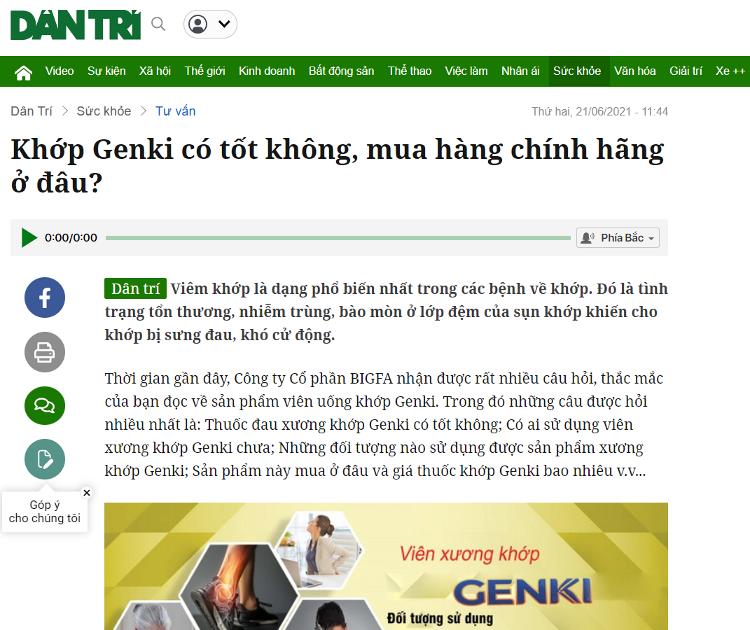 Đánh giá Khớp Genki từ báo Dân trí