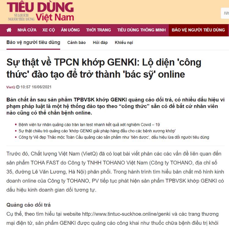 Phản ánh Khớp Genki của báo Tiêu dùng Việt Nam