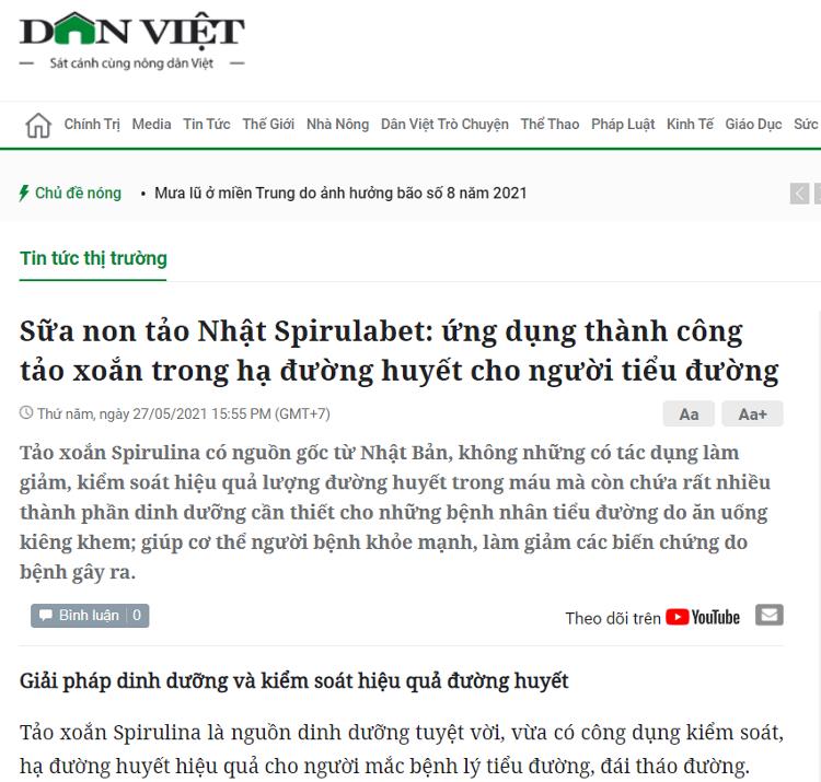 Đánh giá Spirulabet trên báo Dân Việt