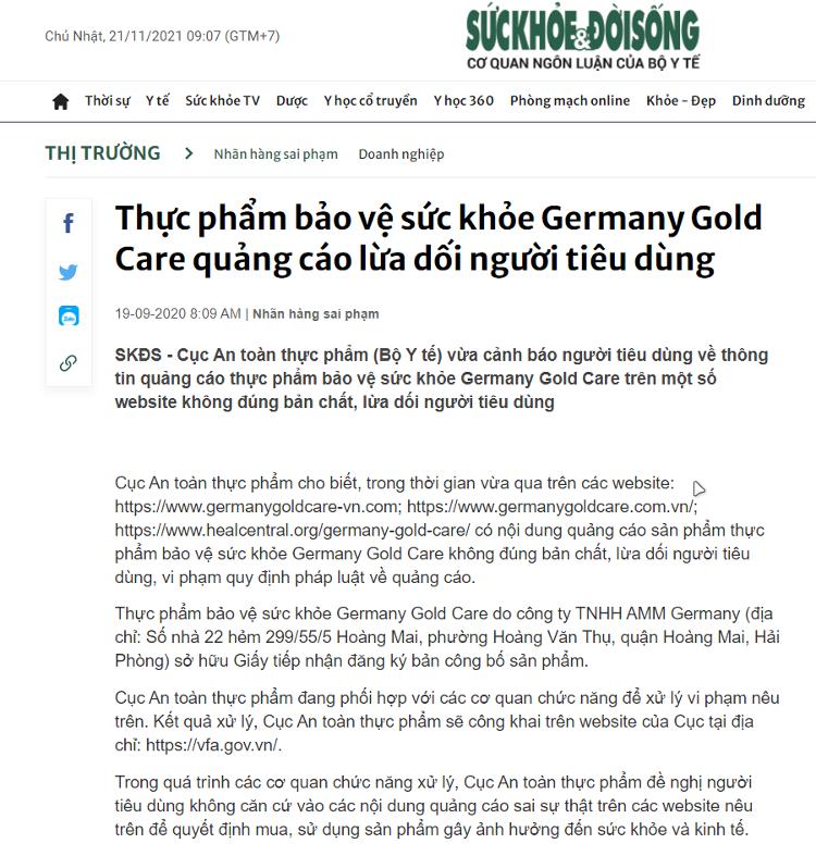 Phản ánh Germany Gold Care của báo Sức khỏe đời sống