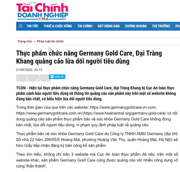 Phản ánh Germany Gold Care của báo Tài chính doanh nghiệp