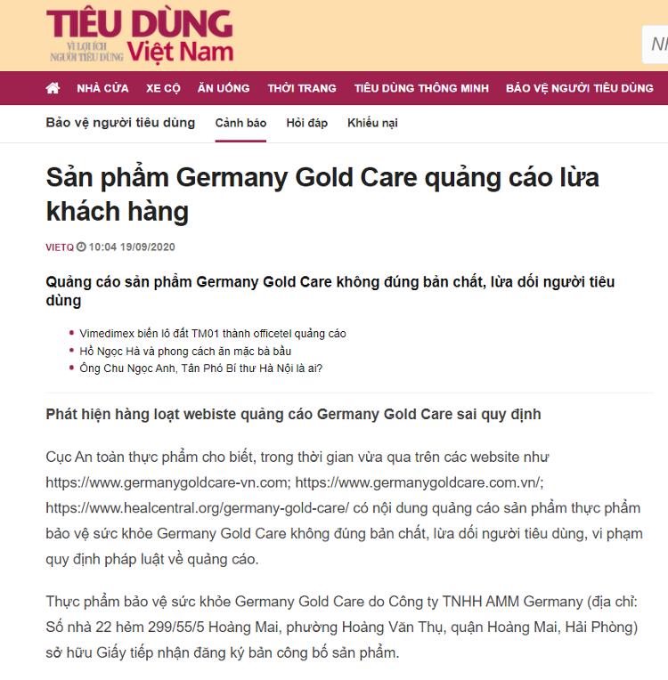 Phản ánh Germany Gold Care của báo Tiêu dùng Việt Nam