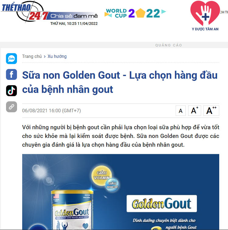 báo thể thao 247 đưa tin GoldenGout