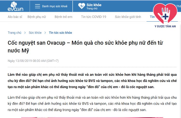 trang báo eva nói về cốc nguyệt san Ovacup
